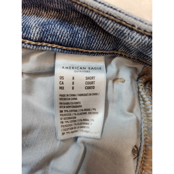 American Eagle Womens Light Blue  Stretch High Rise Mom‎ Straight Jeans Size 8 - Picture 5 of 8